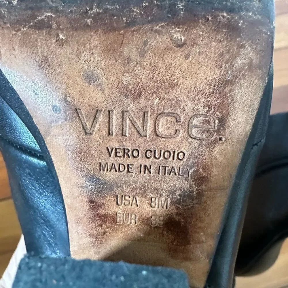 Vince Luisa High Heel Ankle Boots Black Leather Size 8
